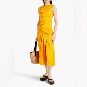 SANDRO Rosie Ruched Midi Dress in Golden Yellow
